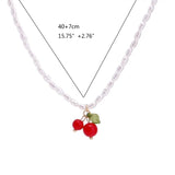 DAIIIBABYYY  -  Elegant Pearl Cherry Pendant Necklace for Women Sweet Choker Necklaces Neck Chain for Wedding Party Jewelry Gift