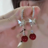 Daiiibabyyy  Elegant Purple Glass Butterfly Long Tassel Earrings for Women Delicate Rhinestone Crystal Insect Earrings Luxury Party Jewelry