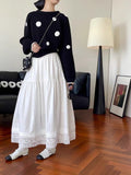 Daiiibabyyy  Basic Solid Color Lace Patchwork Long Skirts Spring Summer Aura Korean Women's Clothing High Waist Elastic Stylish Folds Skirts