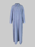 DAIIIBABYYY  -  Long Stripe Shirt Dress Woman Blue Elegant Dress 2025 New Casual Pocket Lapel Button Loose Workplace Formal Dresses