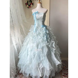 Daiiibabyyy  Blue A-Line Evening Long Dresses Strapless Sleeveless Ruffles Formal Party Gown Elegant Women's Wedding Guest Dress Customized