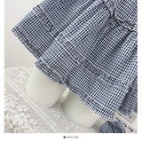 DAIIIBABYYY  -  Sweet Girl Mushroom Edge Splicing Color Contrasting Plaid Half Girls Summer 2025 High Waist A-line Layered Cake Skirt
