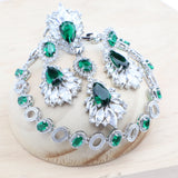 Daiiibabyyy 925 Sterling Silver Jewelry Sets For Women Green Zircon Bracelets Earrings Rings Pendant Wedding Necklace