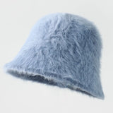 DAIIIBABYYYY  -  Retro Fashion Women Bucket Hat Imitation Rabbit Fur Cap Solid Color Plush Fisherman Hat Temperament Warm Winter Basin Hat