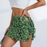 Daiiibabyyy  Ladies Elegant Side Slit Night Club Half Dresses Hot Woman Sequins Shinny Mini Skirts 2025 Solid Color Bag Hips Bodycon Skirts