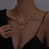 Daiiibabyyy Fashion Heart Stainless Steel Women Pendant Necklaces Luxury Design OT Buckle Exaggerated Thick Chain Necklace Jewelry