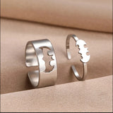 Daiiibabyyy  New Arrival Trendy Stainless Steel Bat Couple Rings for Women Men Punk Opening Hip Hop Rock Finger Jewelry Set Gift Colorfast