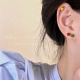 Daiiibabyyy  Colorful Glaze Bean Bean Earrings Women's Set Simple and Versatile Stud Earring Silver Needle Ear Piercing Ear Jewelry