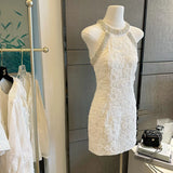 Daiiibabyyy  Bead neck three-dimensional flower dress women's summer temperament advanced sense improved cheongsam skirt