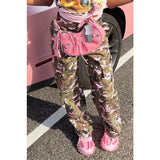 Daiiibabyyy Women's Multi Pockets Camouflage Cargo Pants High Waist Button Fly Zipper Casual Versatile Trend Y2k Trousers Hipster Streetwear