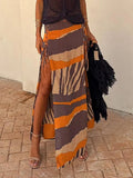 DAIIIBABYYY  -  Spring Summer Women All Match Maxi Skirts, Beach Style Fashion Simple Split Skirts, New Lace-Up Printing Patchwork Ladies Skirts