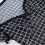 DAIIIBABYYY  -  Korean Commuter Women's Summer New Lace Square Collar Spliced Plaid Gauze Fashion Slim All-match Chic T-shirt Short Sleeve Tops
