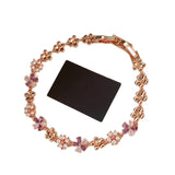 Daiiibabyyy  French CZ Cubic Zirconia Imitation Pearl Flower Charm Bracelets for Women Real Rose Gold Plated Copper Birthday Gifts