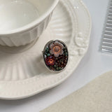 DAIIIBABYYY  -  New Chinese style new European and American palace retro ring forest flower green Czech bead ring