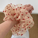 Daiiibabyyy  1PC Summer Red Polka Dot Tulle Scrunchie, Korean Large Hair Tie For Girls Ponytail Daily Casual Styling