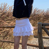 DAIIIBABYYY  -  Kawaii White Mini Skirt Women Japanese Cute Ruffles Ball Gown Skirts Summer Harajuku Korean High Waist A Line Faldas New