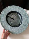 Daiiibabyyy  Women's Flat-Brimmed Straw Hat: Summer Woven Wide-Brimmed Flat-Brimmed Formal Hat, Soft Beach Holiday Hat