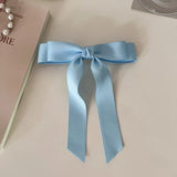 Daiiibabyyy Fashion Solid Color Satin Bow Long Ribbon Hair Clips for Women Korean Style Design Lady Hairpins Headwear