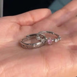 Daiiibabyyy  Y2K Pink Zircon Stars Heart Open Rings for Women Couples Trendy Sweet Irregular Adjustable Finger Ring Wedding Party Jewelry