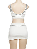 DAIIIBABYYY  -  Solid Sexy Temperament Two Pieces Set for Women Square Collar Sleeveless Tops High Waist Short Skirt Chic Set Female Style