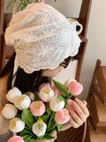 Daiiibabyyy  Lace Countryside Beanies Kerchief Korean Series Versatile Hat Flower Tie Headband light weight Breathable Design court Hat