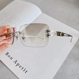 Daiiibabyyy  Korean Style Sunglasses for Women Rectangle Shape Rimless Y2K Hot Sexy Women's Sun Glasses Rhinestone Outdoor Sunglass