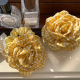 Daiiibabyyy  Women's Hair Claw Clip Checkered Yellow Rose Exquisite Grab Clip Hair Grab High End Korean Hair Accessory Flower Head Accessory
