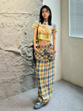DAIIIBABYYY  -  Tall Girl Checkered Maxi Long Skirt Women Contrast Straight Loose Big Pockets Cargo Skirt Casual Holiday Retro Clothes