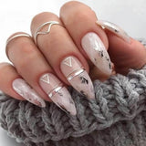 Daiiibabyyy 24Pcs Press on Nails Long Stiletto False Nails with Glitter Powder Pink Marbling Design Fake Nail Tips Reusable Almond Nails Art