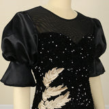 DAIIIBABYYY  -  Women Plus Size Dress Sequin Black Embroidery Chest Wrapped Puff Sleeve Sparkly Dress Cocktail Wedding Guest Classy Party Dress
