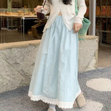 DAIIIBABYYY  -  Fresh and Fashionable Lace Lace Splicing Half Skirt Summer New Versatile Loose High Waist Long Skirt