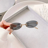 Daiiibabyyy  Korean Fashion Style Sun Glasses for Women Oval Shape Rimless Designer Sunglasses Women Campus Style Female Sunglass