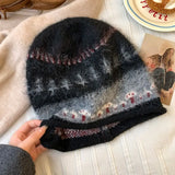 Daiiibabyyy  Casual Ethnic Style Fair Isle Style Knitted Hat Windproof Warm Winter Pullover Hat Coldproof Retro Beanies Hat Winter