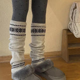 Daiiibabyyy  Korean Style Fair Isle Autumn Winter Snowflake Slouch Socks Women Girls Knitted Socks Leg Warmer Knee High Boot Cuffs Leg Cover