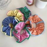 DAIIIBABYYY  -  Summer candy hit color hair rope plaid hair ring girl's heart rope tied ponytail rubber band Japanese and Korean  headdress