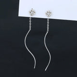 Daiiibabyyy Silver Color Line Earrings for Women Girl Gift Gardenia Flower Long Wave Korean INS Fashion Crystal Jewelry Wholesale