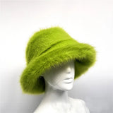 Daiiibabyyy  y2k Fluffy Faux Fur Bucket Hat Women Rabbit Fur Warm Thick Plush Winter Hat Lady Luxury Fashion Furry Panama Fisherman Cap