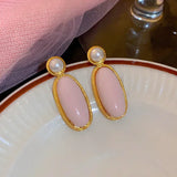 Daiiibabyyy  Cute Multiple Pink Opal Rhinestone Heart Flower Geometric Drop Earrings Enamel Simulated Pearl Pendant Earring for Women