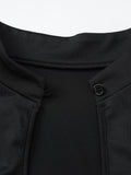 Daiiibabyyy  Black Cheongsam Collar Cutout Top Women Sexy Short Sleeve Slim Fit Shirt Spring Casual Chic Streetwear Form-fitting Tee