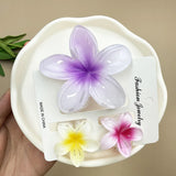 DAIIIBABYYY  -  3Pcs Sweet Colorful Plumeria Flower Shark Clip Hair Claw Bohemian Ponytail Clip Plastic Hairpin Barrette Summer Hair Accessories