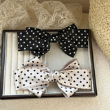 Daiiibabyyy  Korean Style Large Polka Dot Bowknot Hair Clips Women's Vintage Wide Ribbon Bow French Barrette Top Clip Sweet Hair Accessories