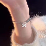 Daiiibabyyy  New Green Crystal Butterfly Shape Pendant Bracelet For Women Fashion Metal Irregular Geometric Beaded Chain Bracelet Jewelry