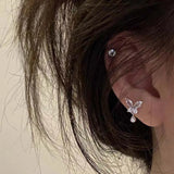 Daiiibabyyy  1Pcs Shiny Zircon Butterfly Stud Earrings For Women Stainless Steel Silver Color Hollow Ear Bone Nail Small Earrings Jewelry