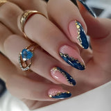 Daiiibabyyy  24Pcs Mid-length French Almond Fake Nails Tips Polka Dot Black Flower Sumdge Press on Nails Silver Moon Star Reusable False Nail