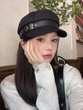 DAIIIBABYYY  -  Panamanian Women's Autumn And Winter Octagonal Beret Duck Tongue Painter Hat Retro Buckle Fashion Outdoor Warmth H157