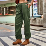 Kylethomasw Drawstring Low Waist Y2K Cargo Pants Women Pockets Baggy Hippie Wide Leg Trousers Korean Vintage Streetwear Sweatpant Pants