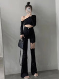 DAIIIBABYYY  -  Hollow Out Y2K Flare Pants Women High Waist Slim Streetwear Black Trousers Vintage Removable Female Harajuku Design Pants