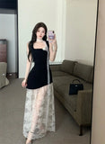 Daiiibabyyy  French  flower square neck vest splicing lace dress summer new temperament age-reducing versatile dress