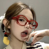 Daiiibabyyy  Y2K Oval Glasses Retro Oversized Square Frame Eyewear Fashion Black Red Spectacles Anti Blue Light Computer Reading Eyeglasses