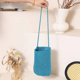 Daiiibabyyy  Casual Large Capacity Handwoven Bucket Bag Solid Color Straw Design Metal Line Bucket Bag Handmade Boho Shoulder Bag Beach